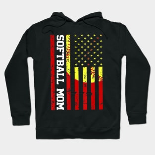 Softball Mom Team USA American Flag Vintage Mom 4th July Hoodie